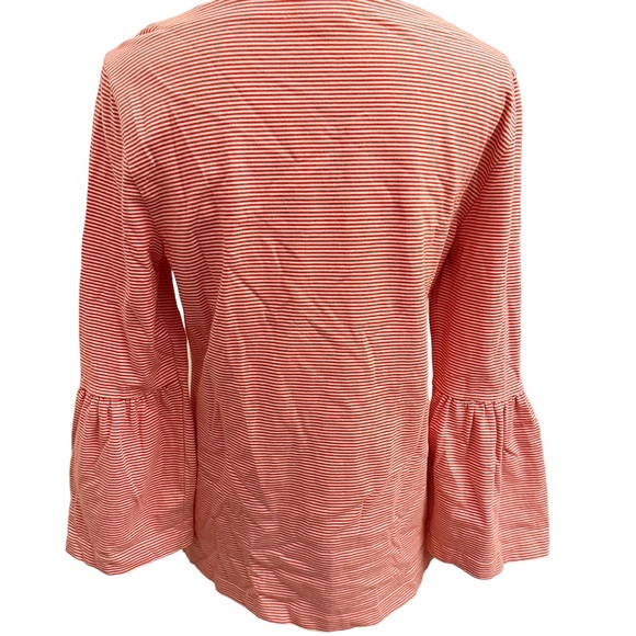 J.Crew Top Cotton Red Micro Stripe Boat Neck Bell Sleeves Medium - Picture 6 of 10